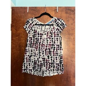 Simply Vera Vera Wang Blouse Womens PM Purple Abstract Dot V-Neck Top